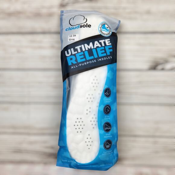 CloudSole Men/Women Gray Super Soft Orthopedic 4D Cloud Insoles Size 11 - 16 - Picture 1 of 10